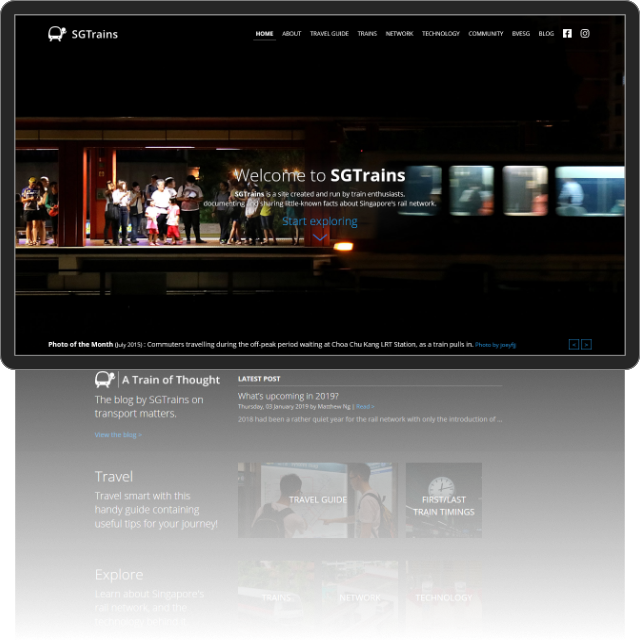 Screenshot of the SGTrains homepage