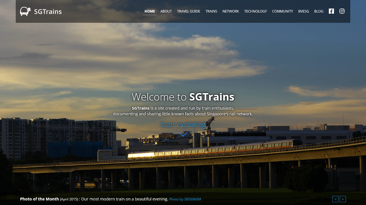 Screenshot of the SGTrains homepage