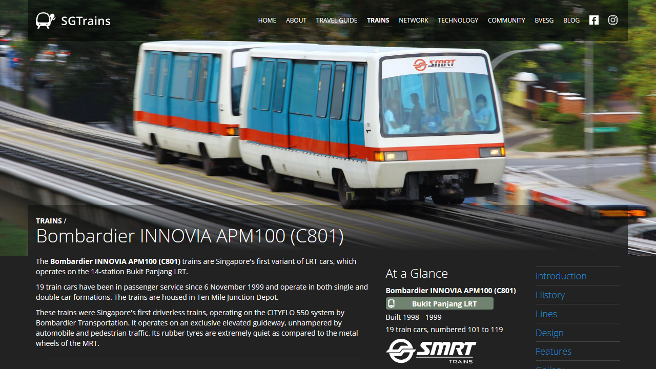 Screenshot of the rolling stock page